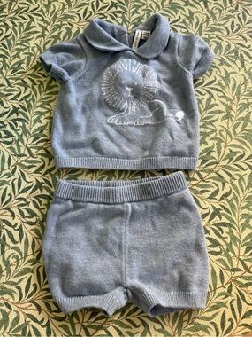Janie and Jack Light Blue Knit Two-Piece Set with Lion